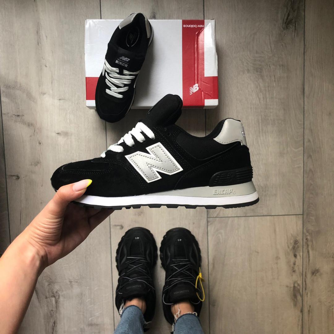 New Balance 574 Black Grey White 2 (Носок - Замш)
