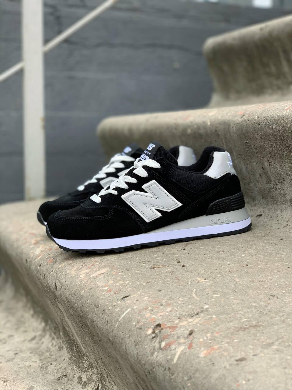 New Balance 574 Black Grey White 2 (Носок - Замш)