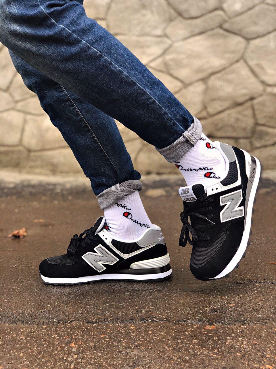 New Balance 574 Black Grey White 4 (Носок - Сетка)
