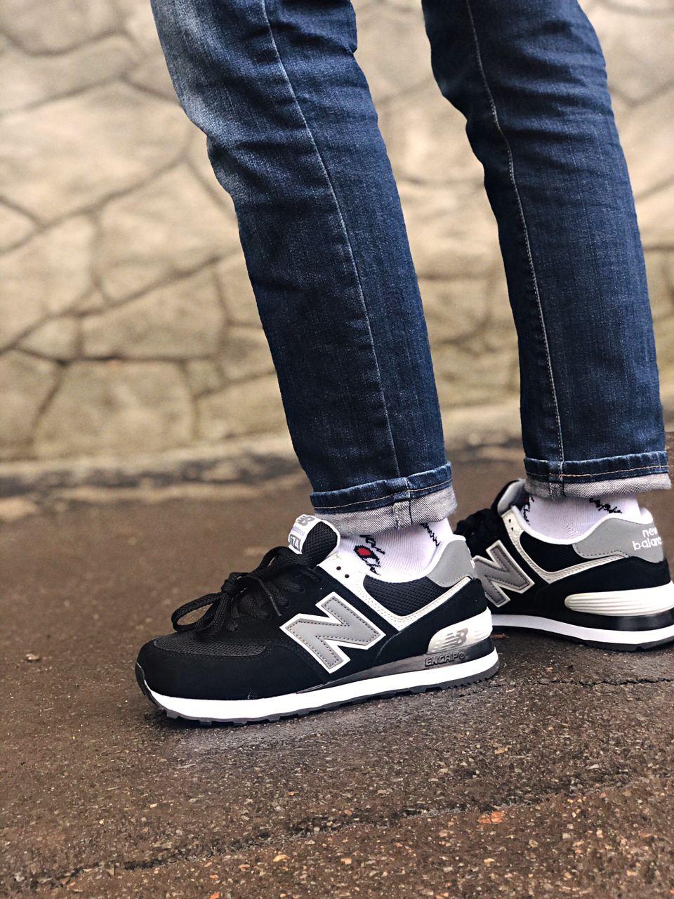 New Balance 574 Black Grey White 4 (Носок - Сетка)