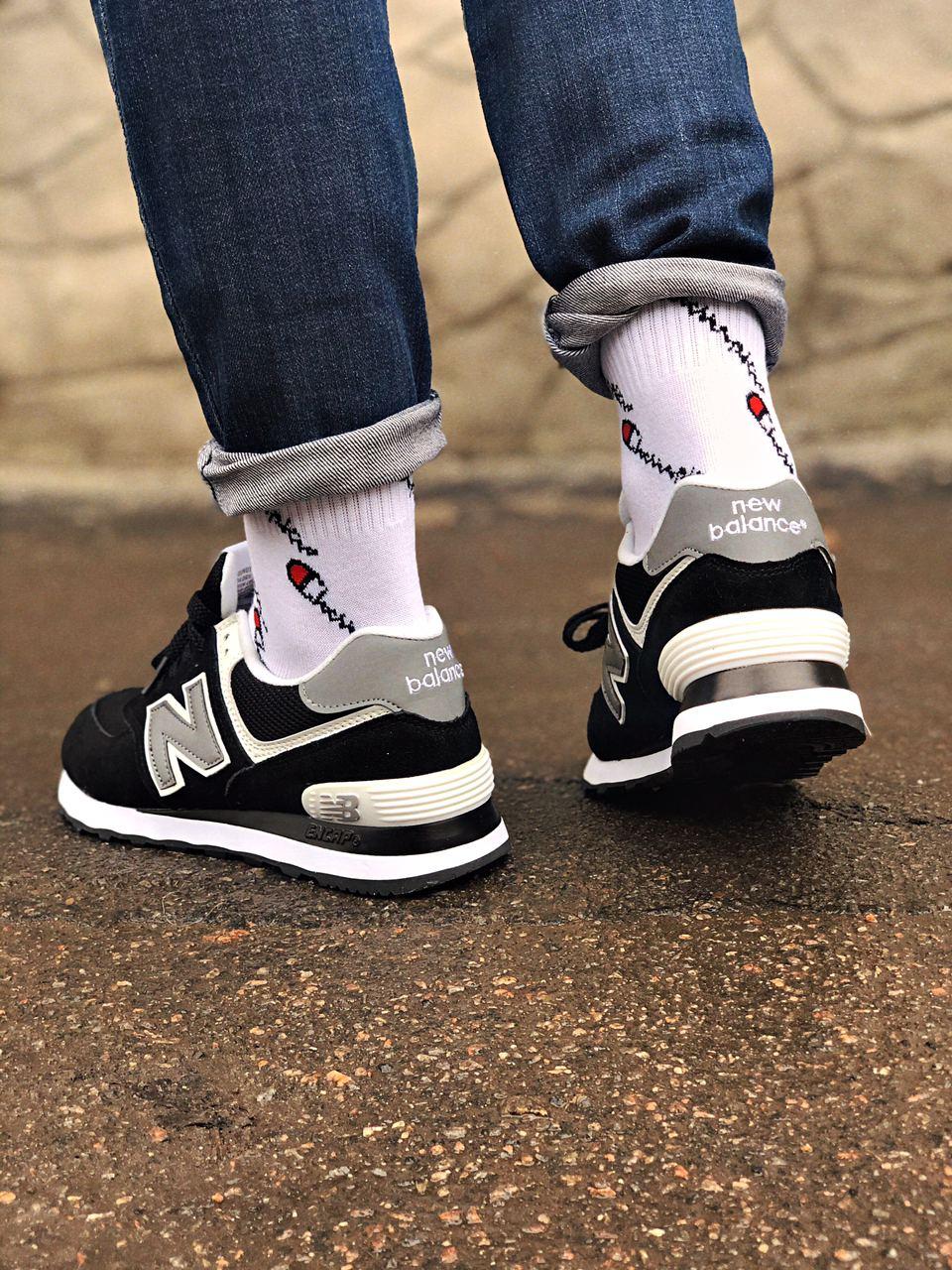New Balance 574 Black Grey White 4 (Носок - Сетка)