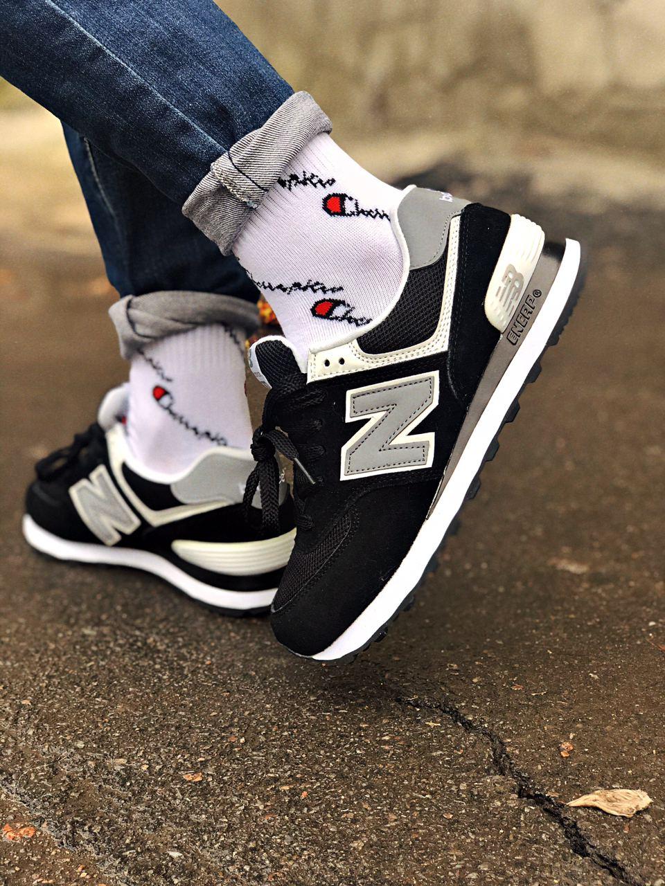 New Balance 574 Black Grey White 4 (Носок - Сетка)