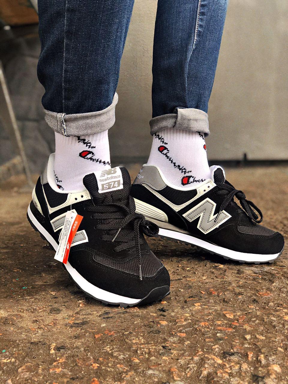 New Balance 574 Black Grey White 4 (Носок - Сетка)