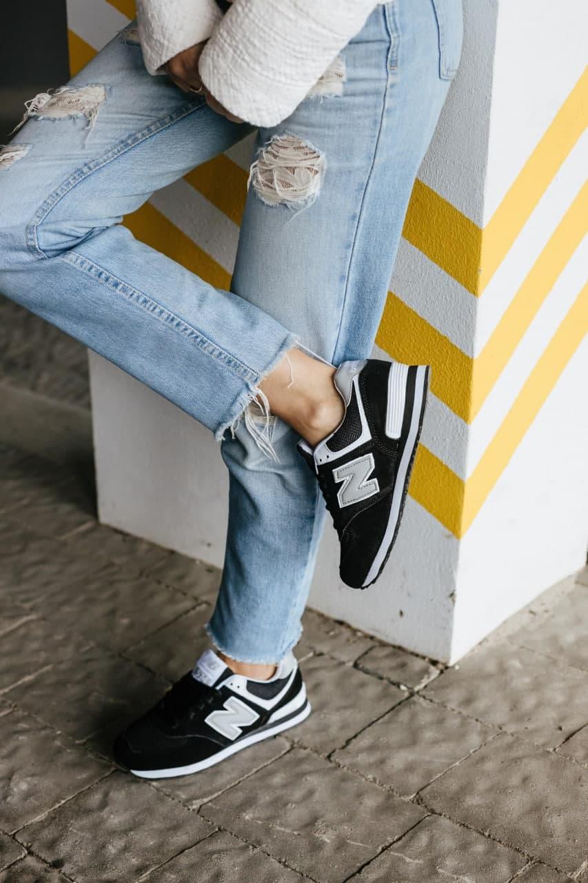 New Balance 574 Black Grey White 4 (Носок - Сетка)