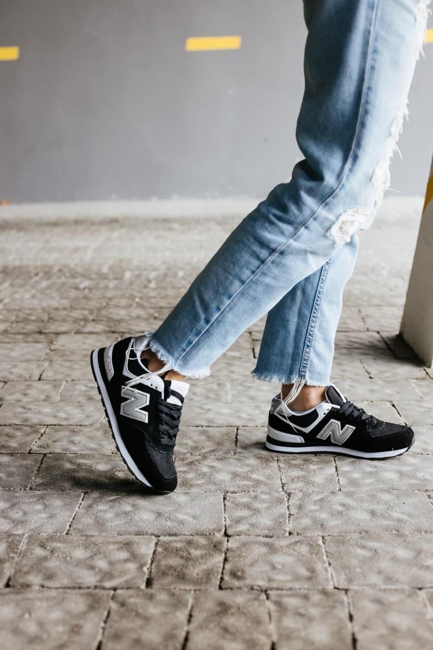 New Balance 574 Black Grey White 4 (Носок - Сетка)