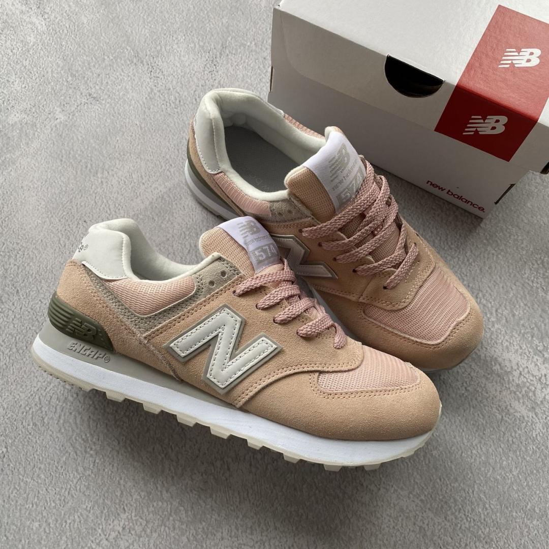 New Balance 574 Pink Khaki White