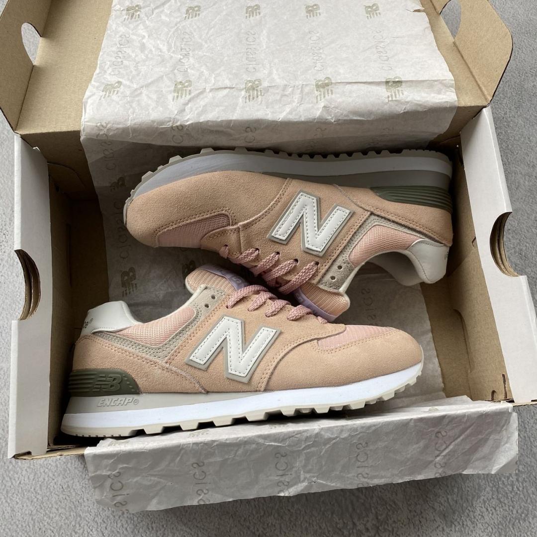 New Balance 574 Pink Khaki White