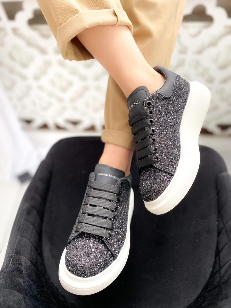 Alexander McQueen Low Glitter Black White