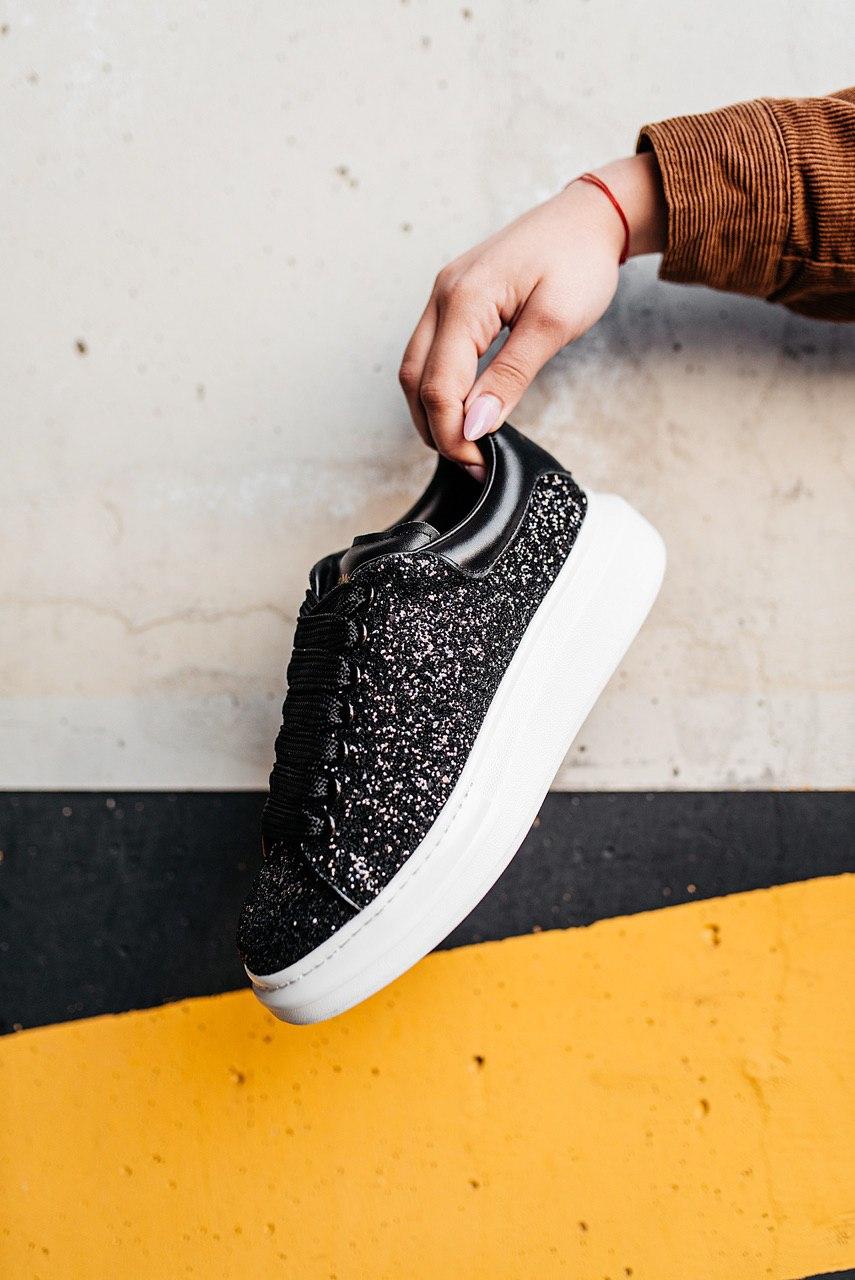 Alexander McQueen Low Glitter Black White