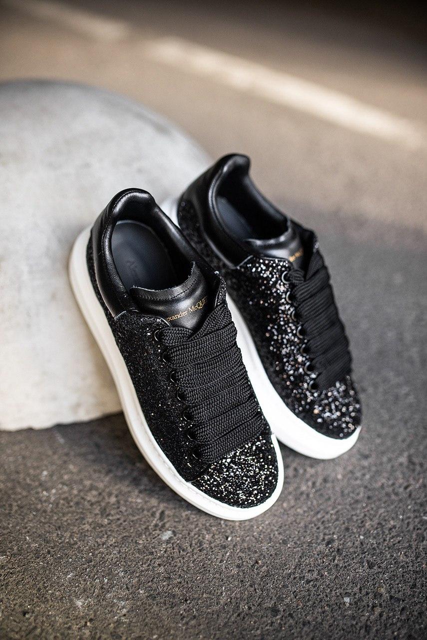 Alexander McQueen Low Glitter Black White