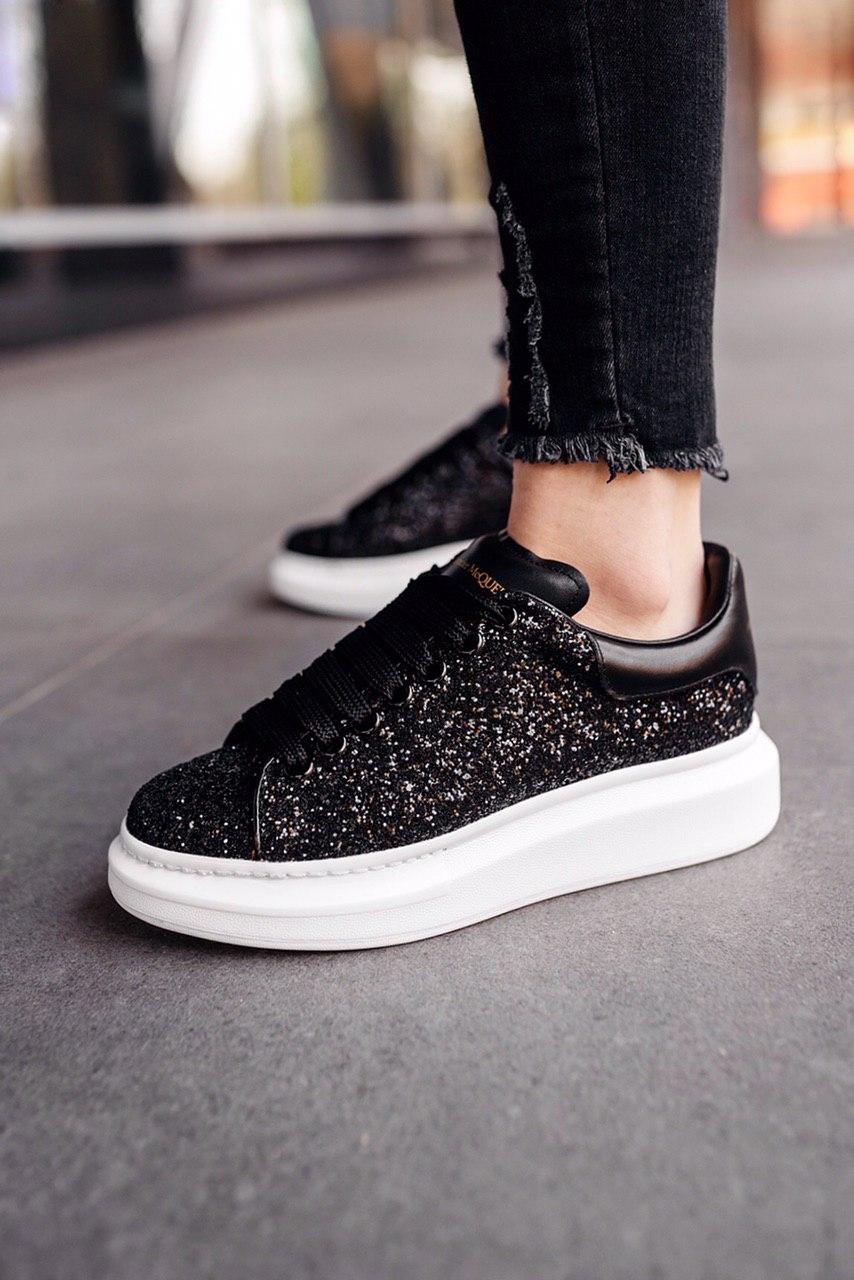 Alexander McQueen Low Glitter Black White