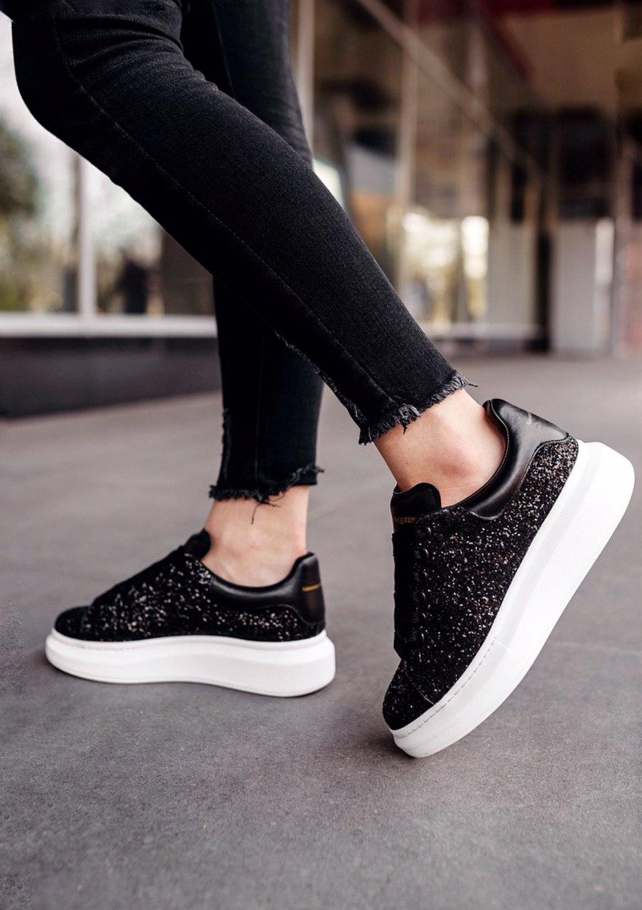 Alexander McQueen Low Glitter Black White