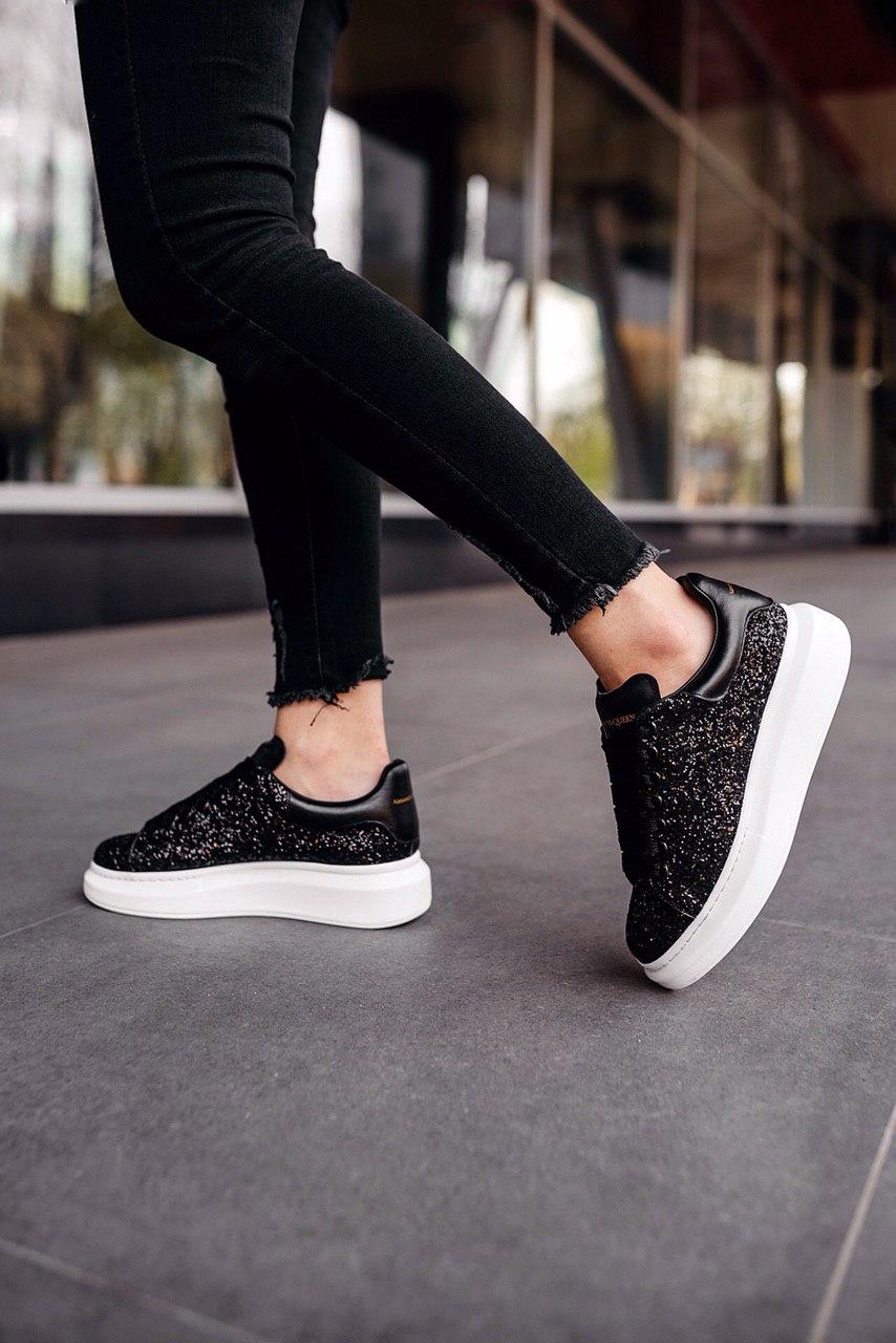 Alexander McQueen Low Glitter Black White