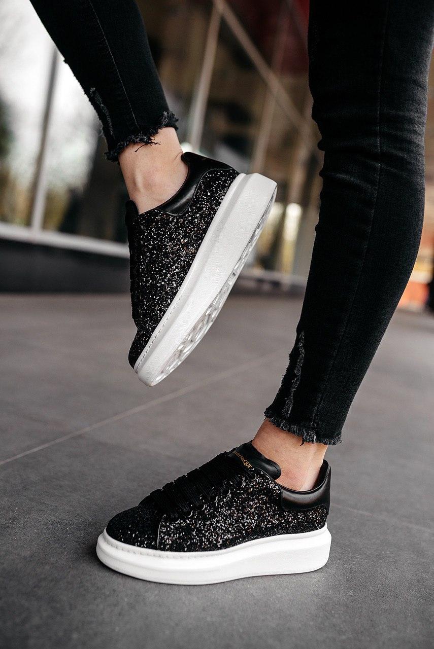 Alexander McQueen Low Glitter Black White