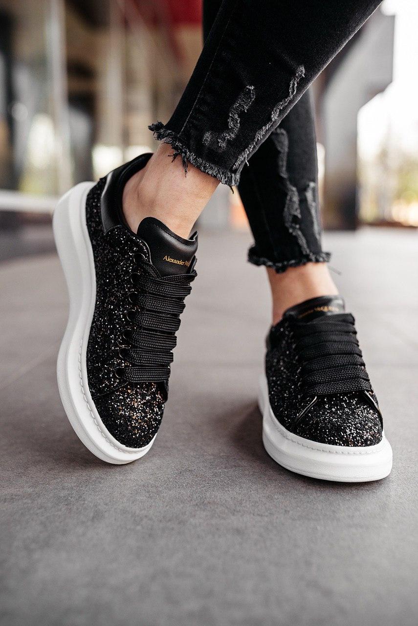 Alexander McQueen Low Glitter Black White