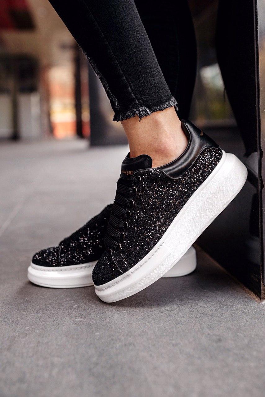 Alexander McQueen Low Glitter Black White