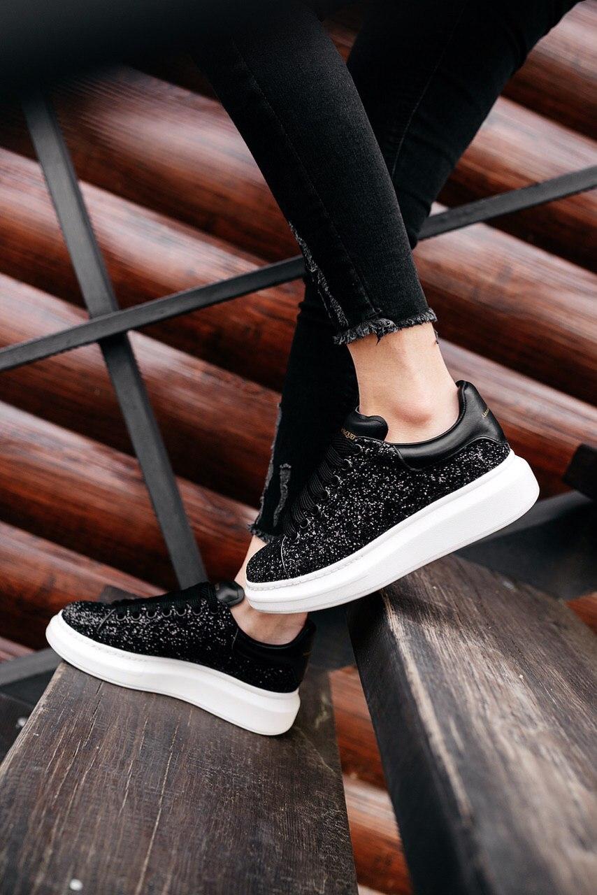 Alexander McQueen Low Glitter Black White