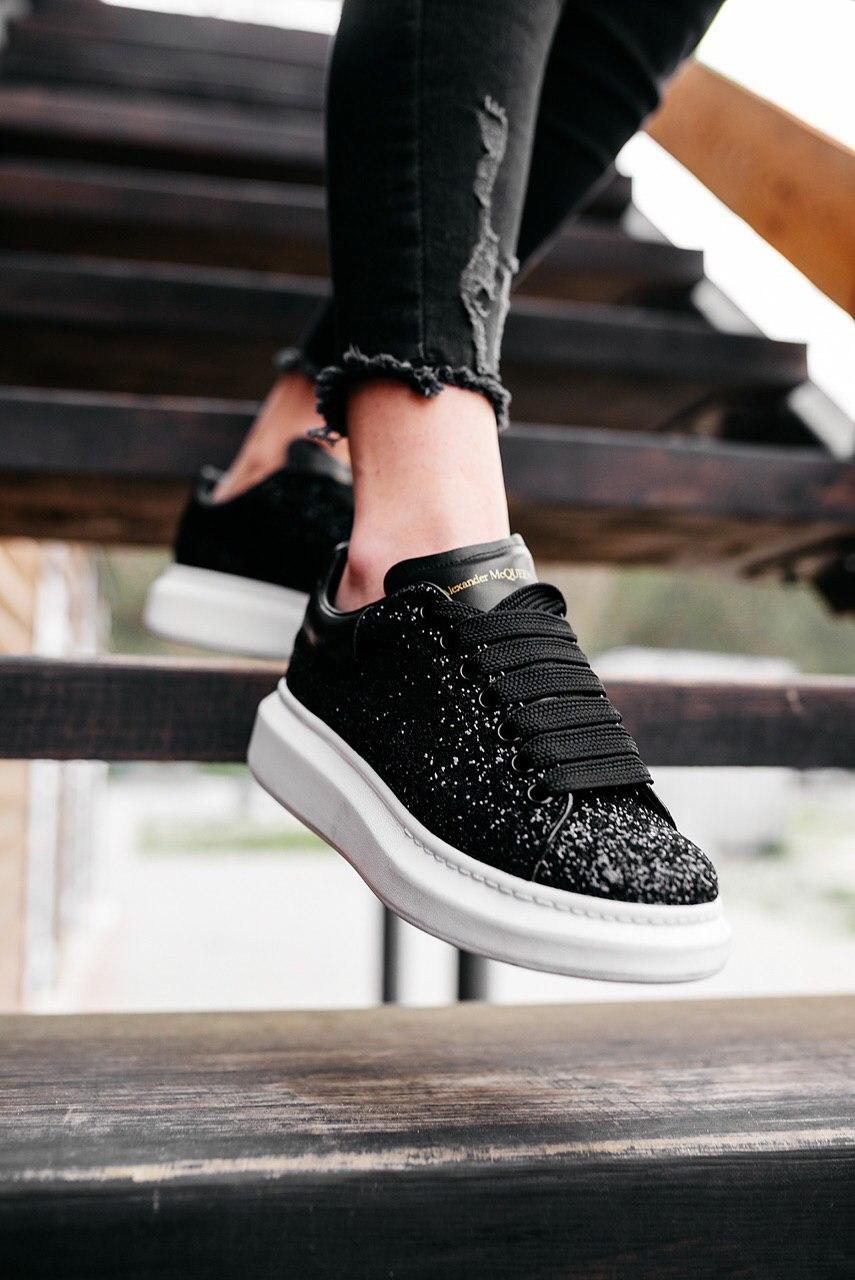 Alexander McQueen Low Glitter Black White