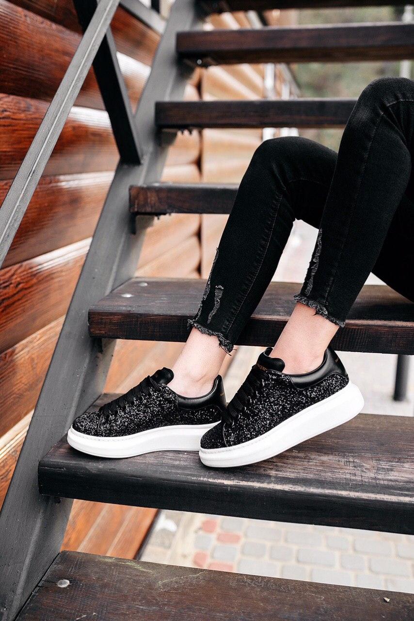 Alexander McQueen Low Glitter Black White