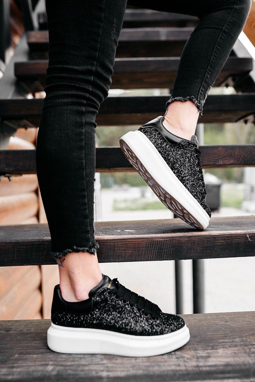 Alexander McQueen Low Glitter Black White