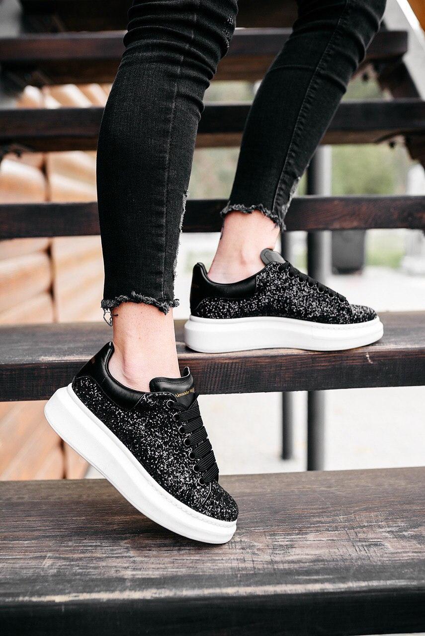 Alexander McQueen Low Glitter Black White