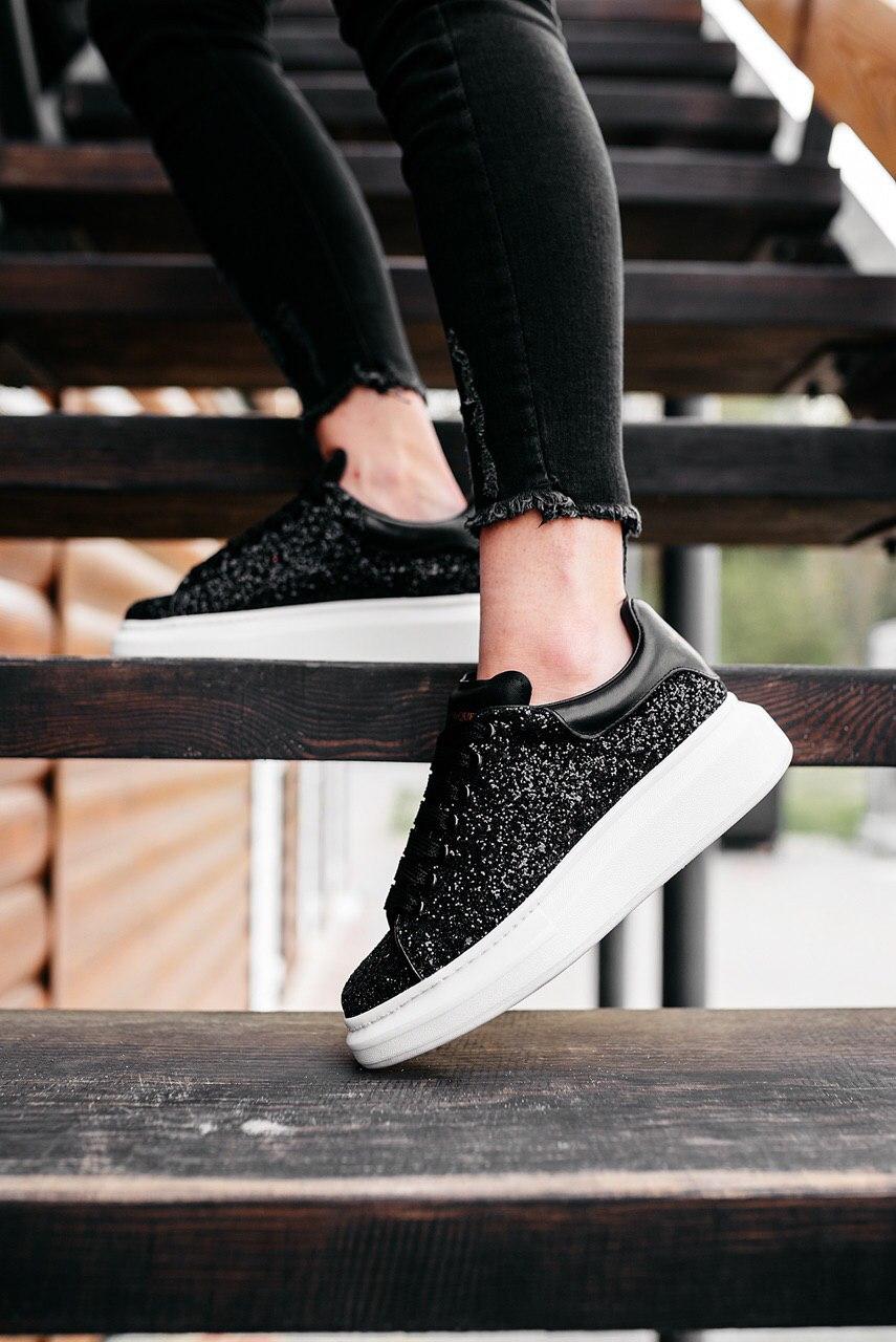 Alexander McQueen Low Glitter Black White