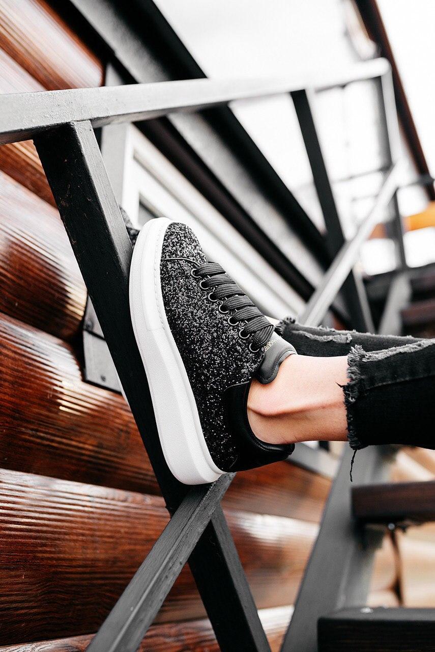 Alexander McQueen Low Glitter Black White