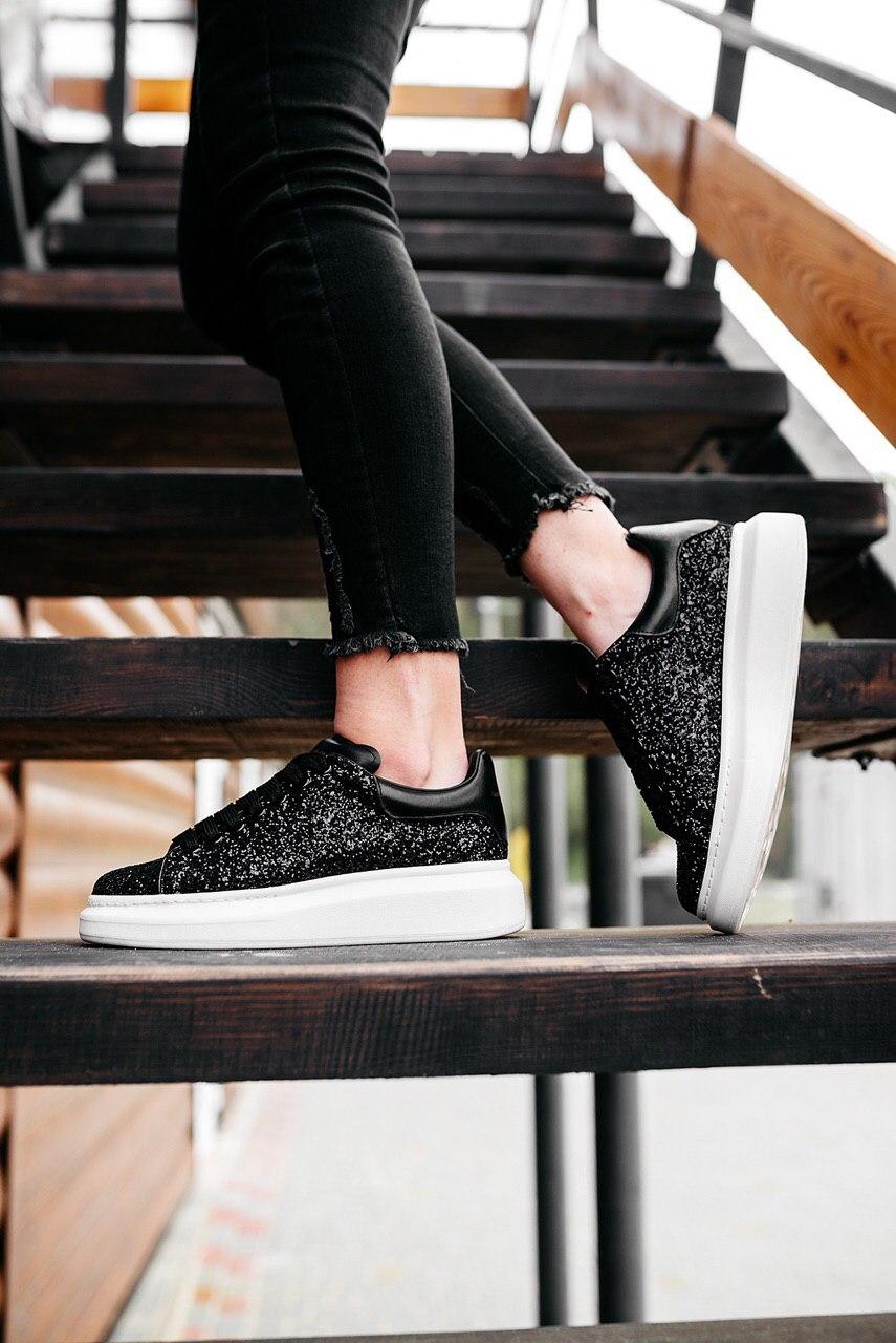 Alexander McQueen Low Glitter Black White