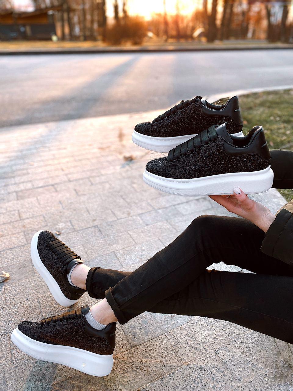 Alexander McQueen Low Glitter Black White