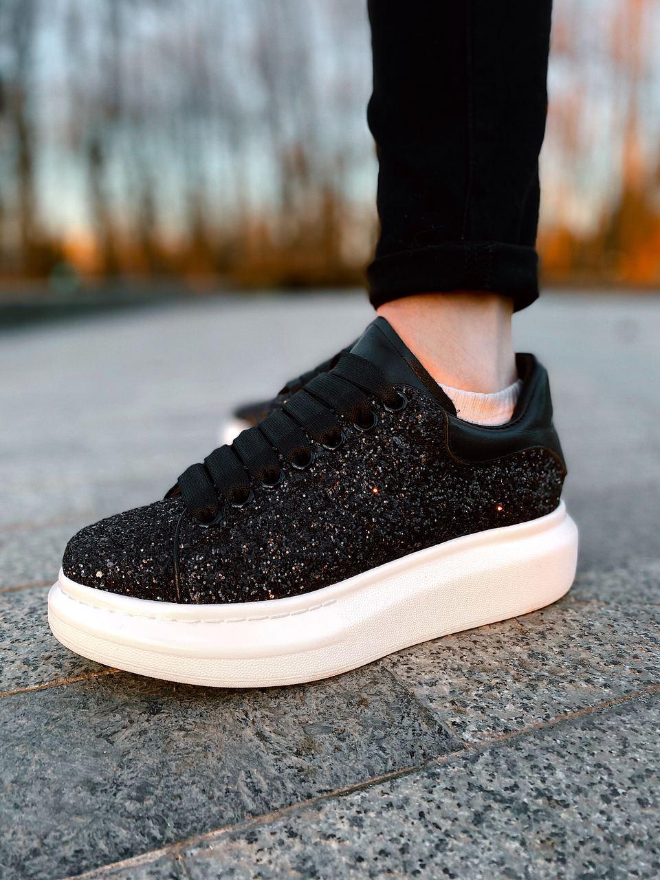 Alexander McQueen Low Glitter Black White