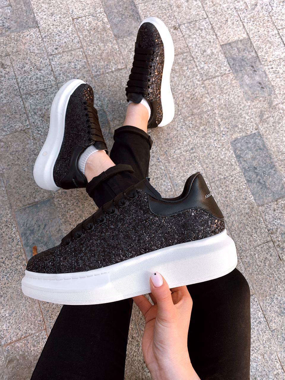 Alexander McQueen Low Glitter Black White
