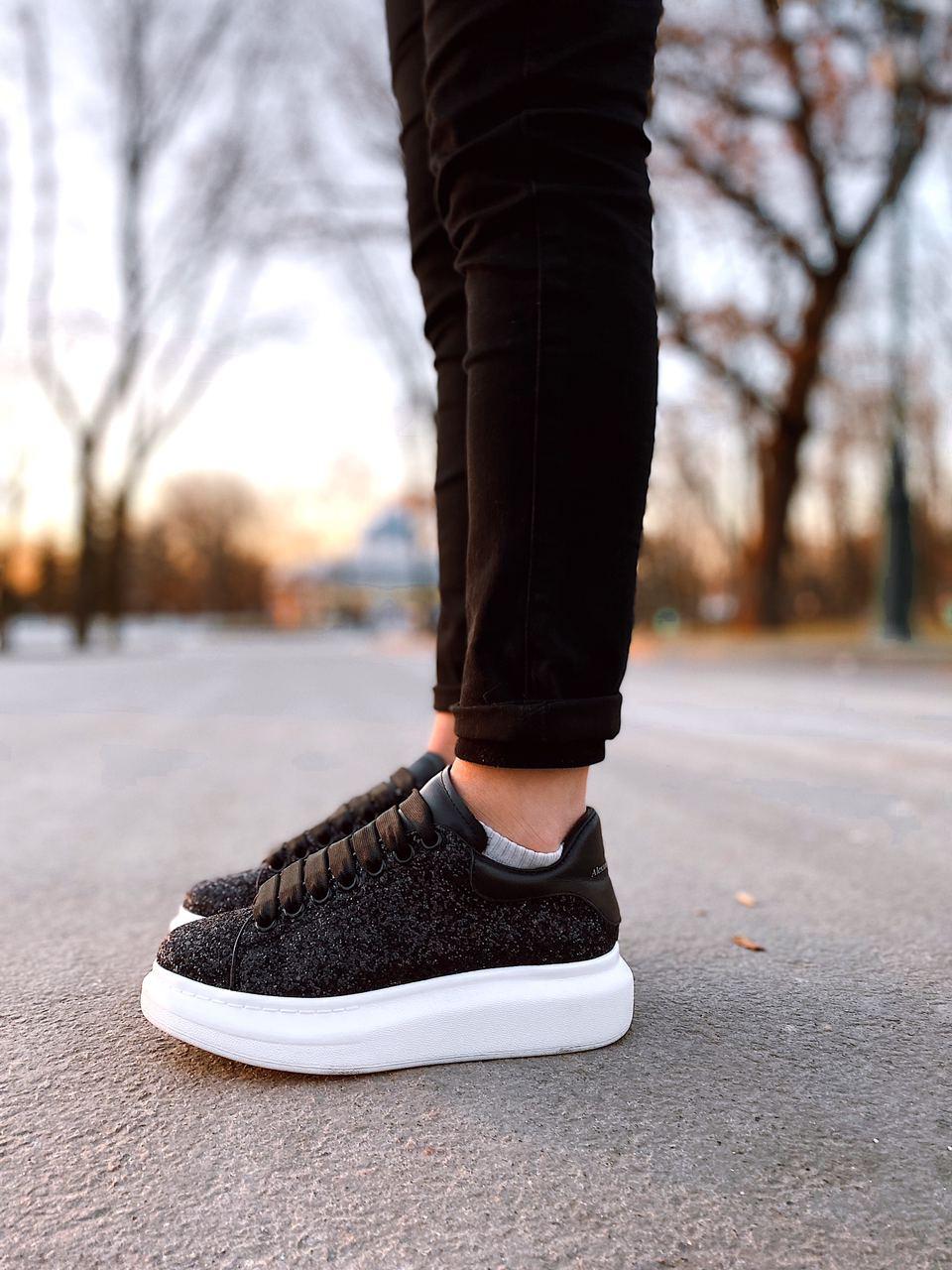 Alexander McQueen Low Glitter Black White
