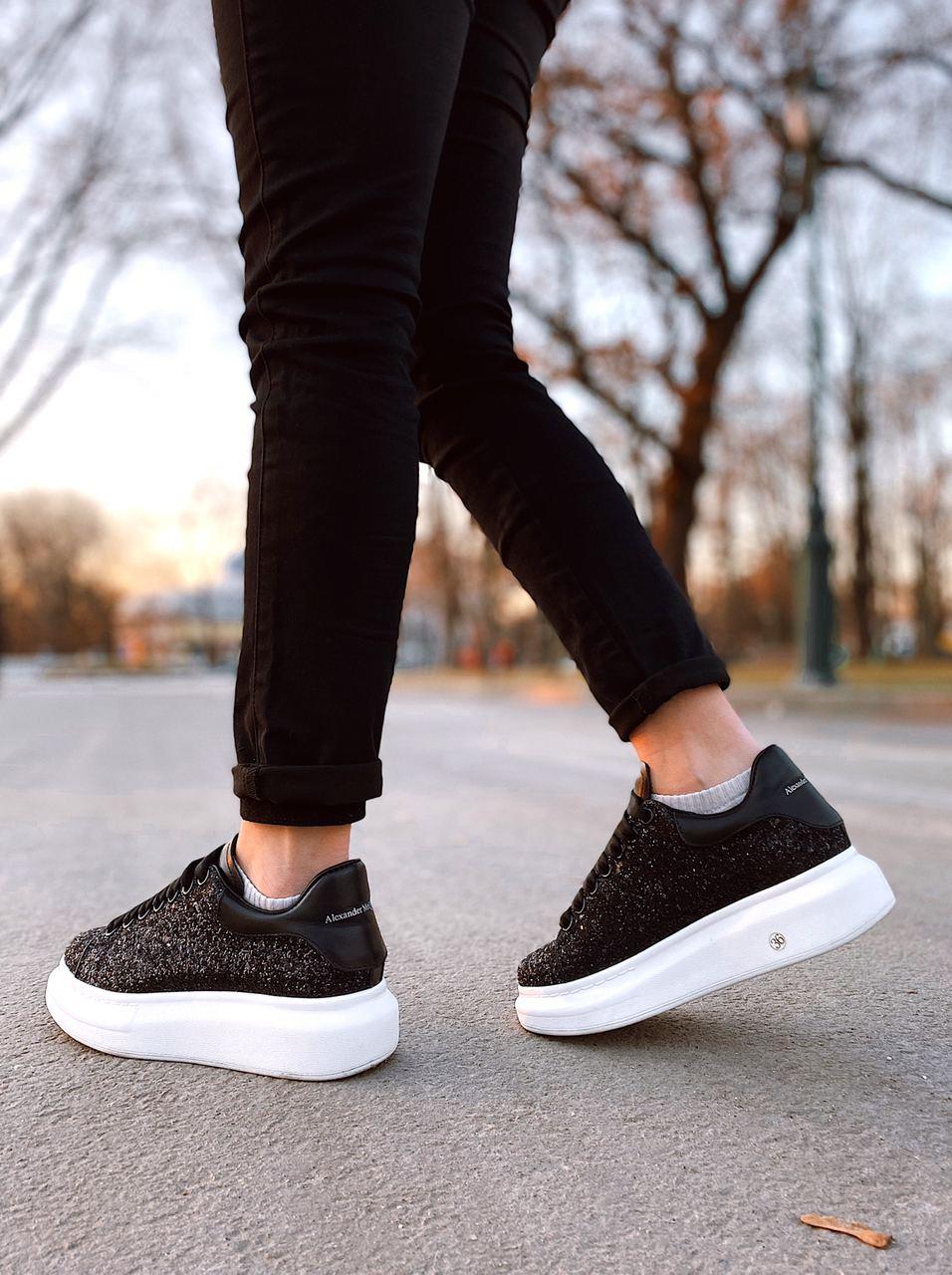Alexander McQueen Low Glitter Black White