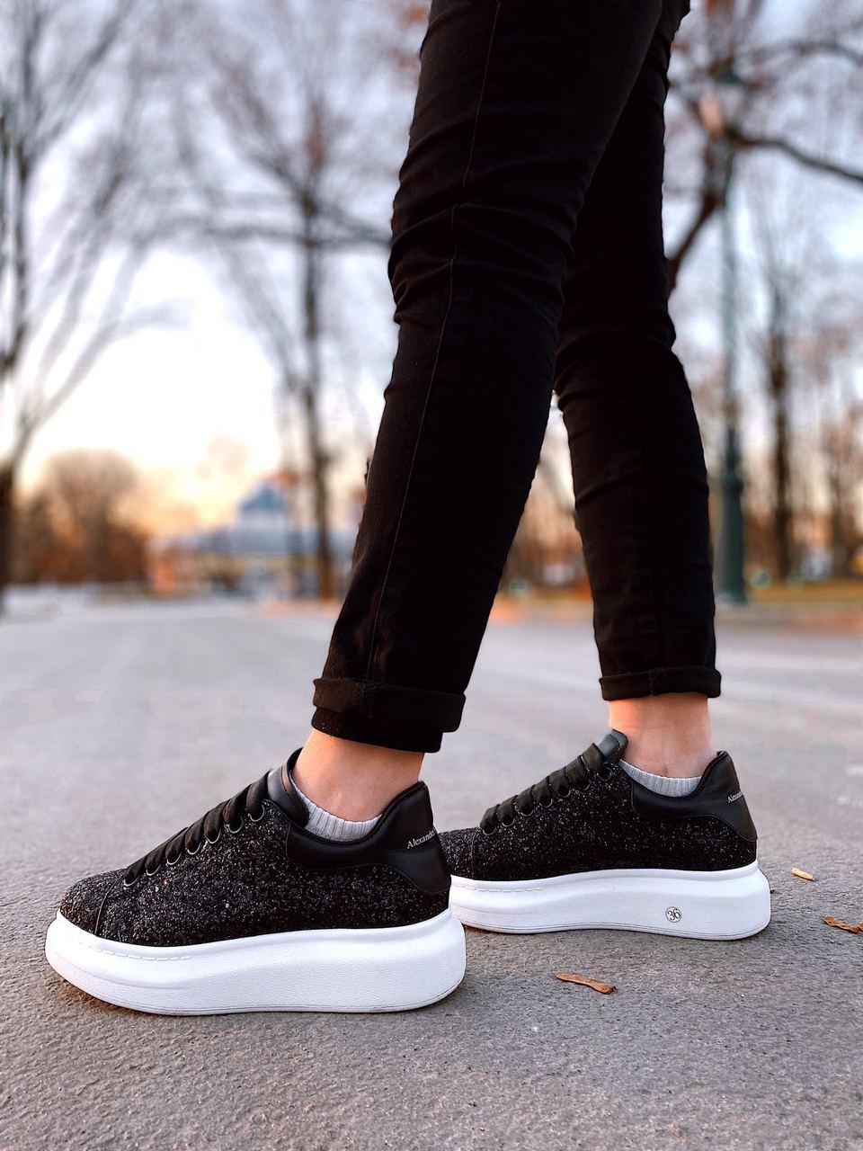 Alexander McQueen Low Glitter Black White
