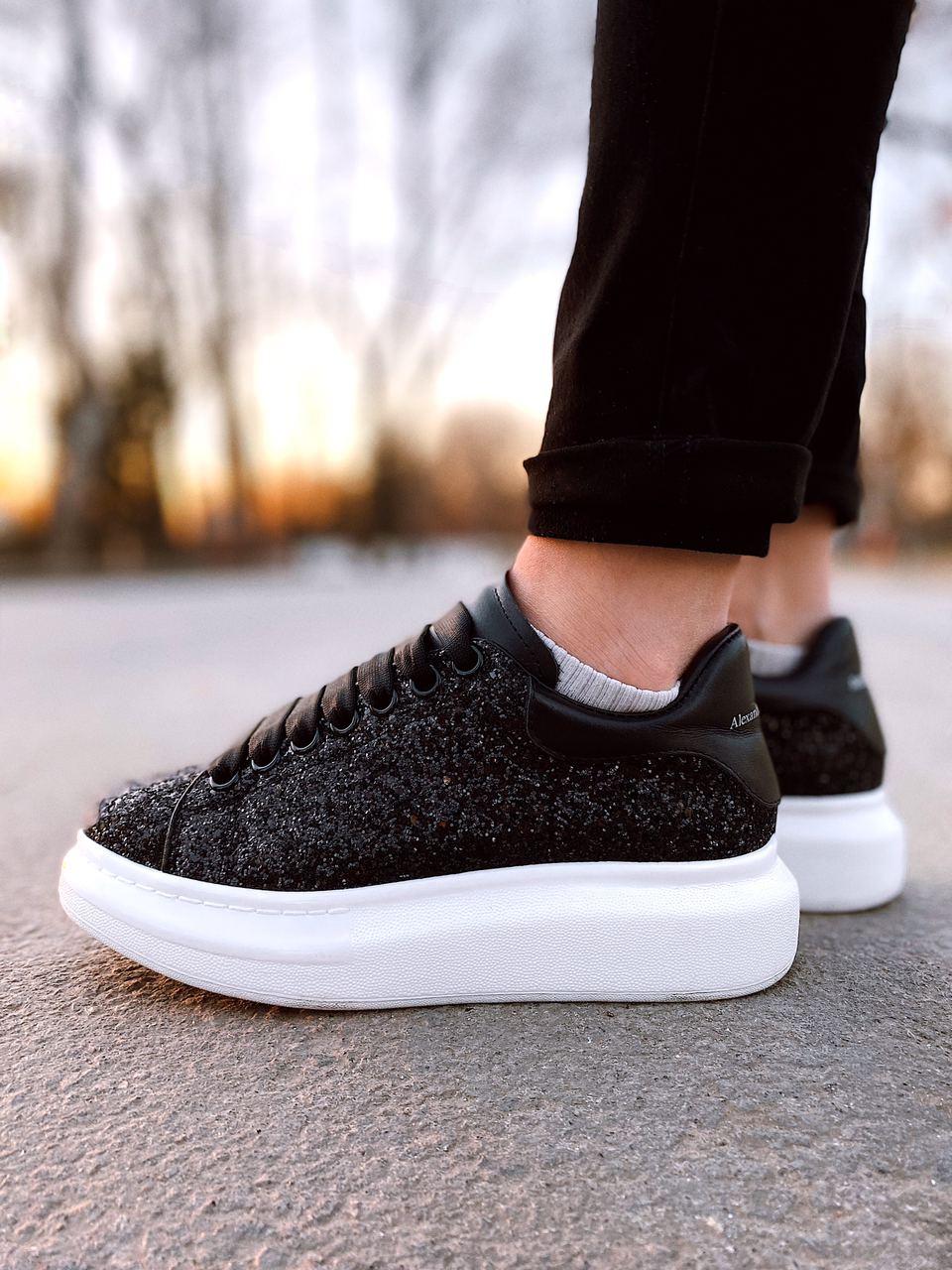 Alexander McQueen Low Glitter Black White