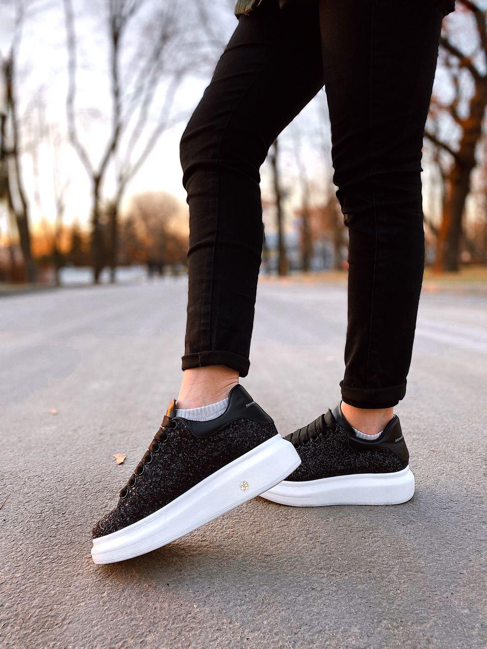 Alexander McQueen Low Glitter Black White