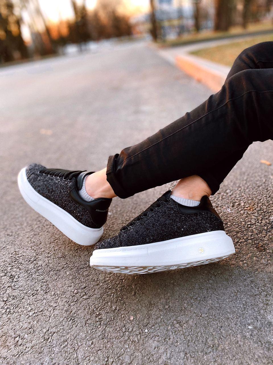Alexander McQueen Low Glitter Black White