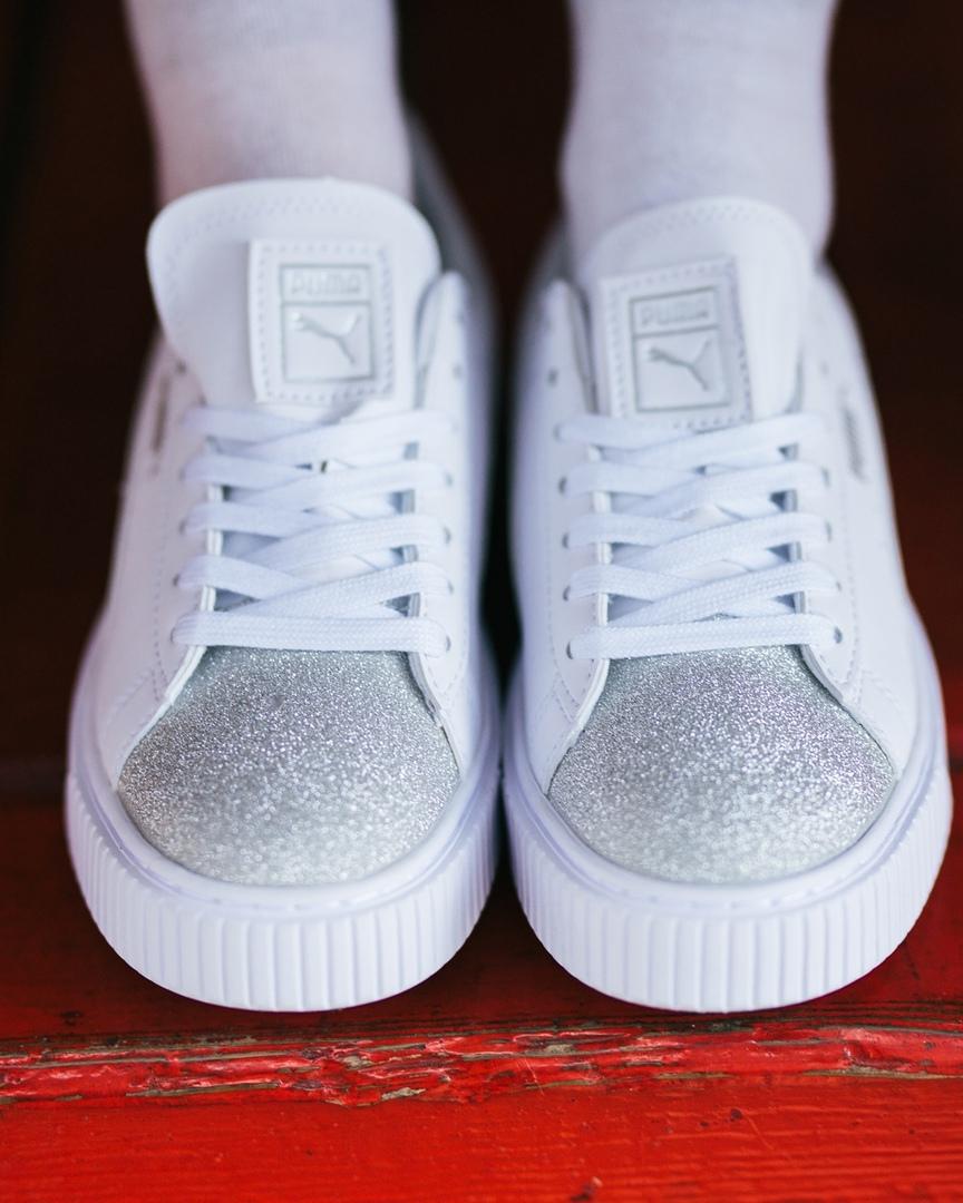 Puma Suede White Silver Toe