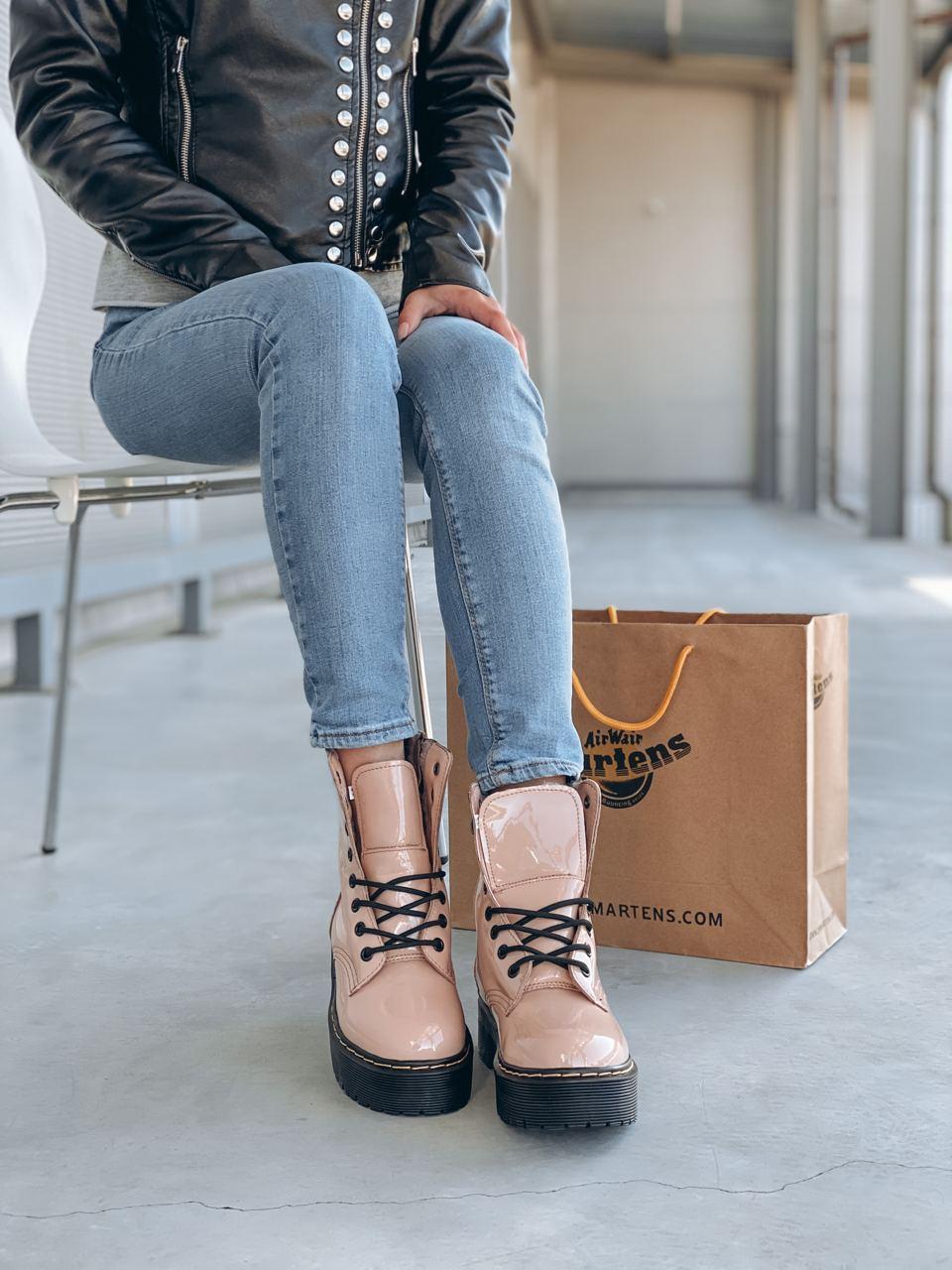 Dr. Martens JADON Patent Beige Fur (Молнія)
