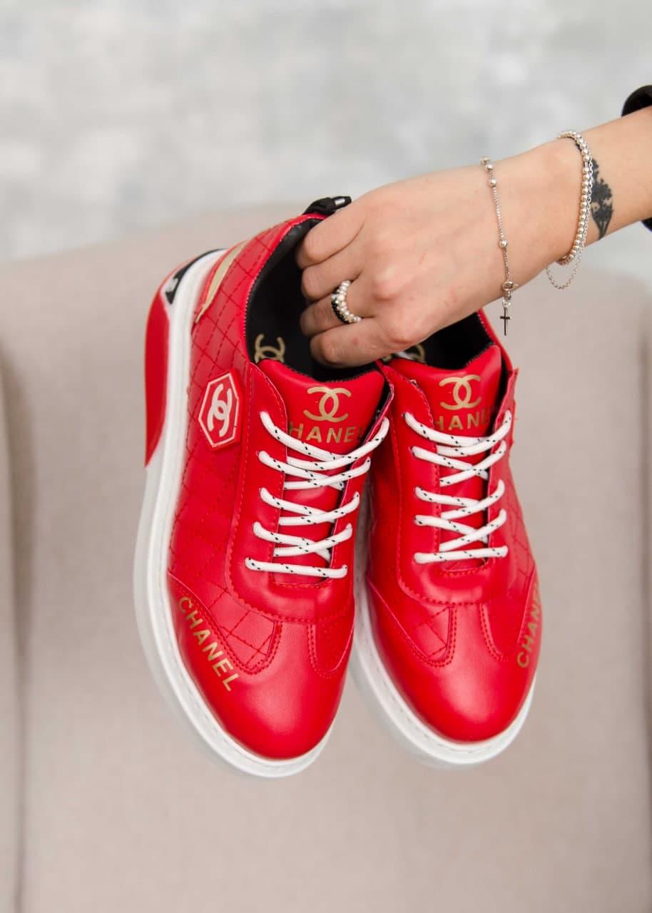 Chanel Sneakers Leather Red White