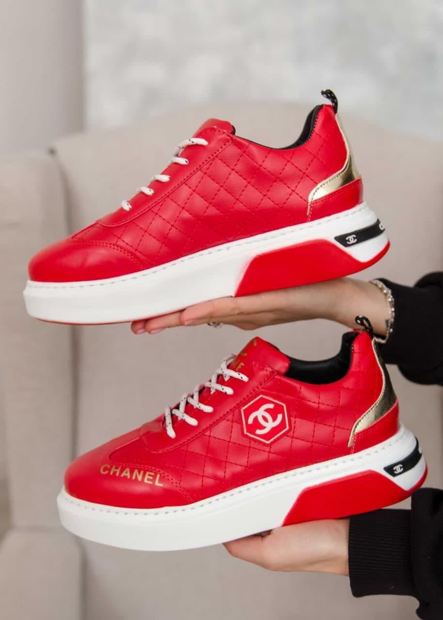Chanel Sneakers Leather Red White