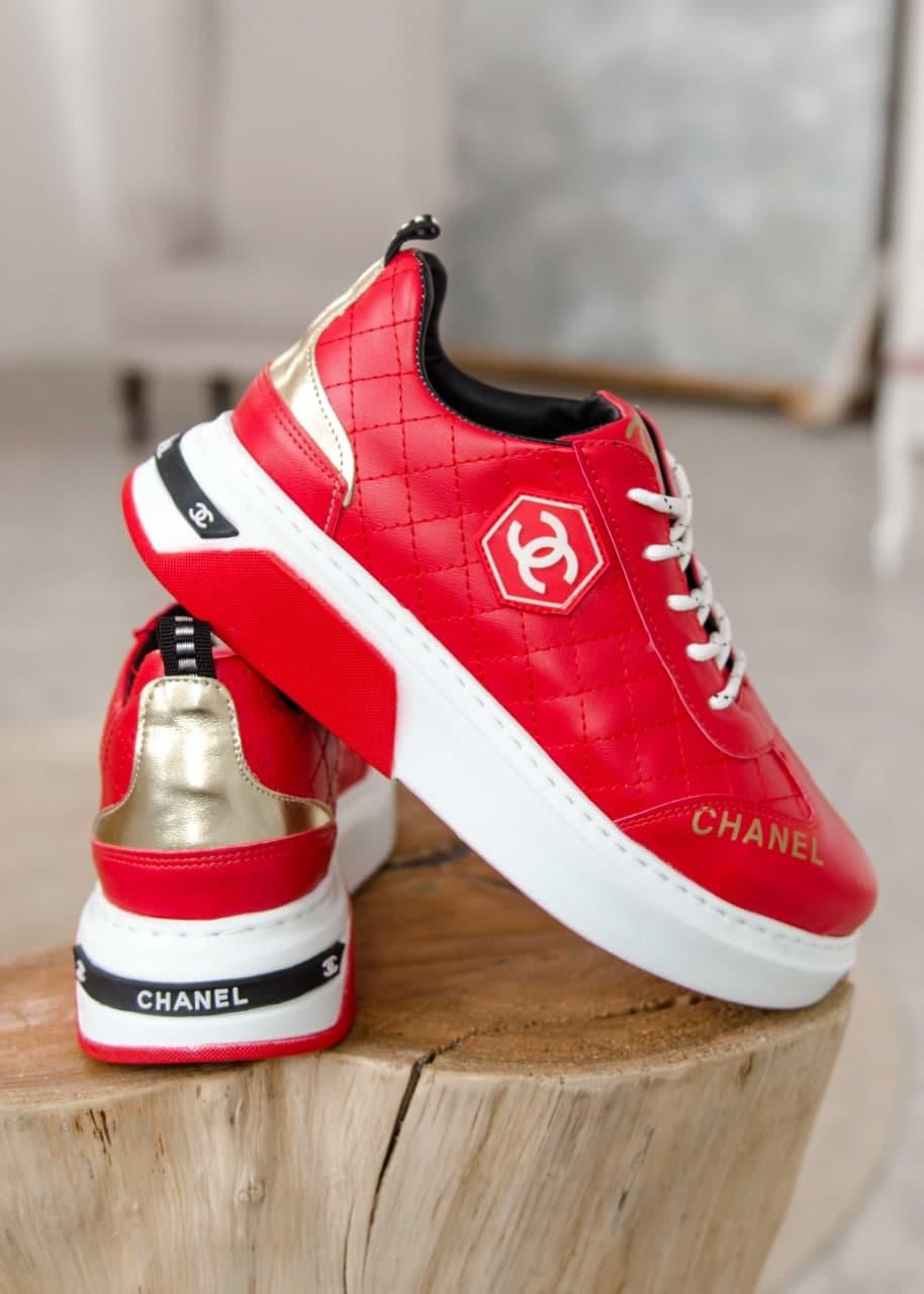 Chanel Sneakers Leather Red White
