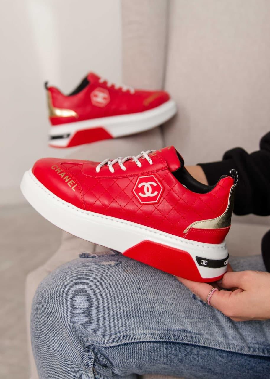 Chanel Sneakers Leather Red White