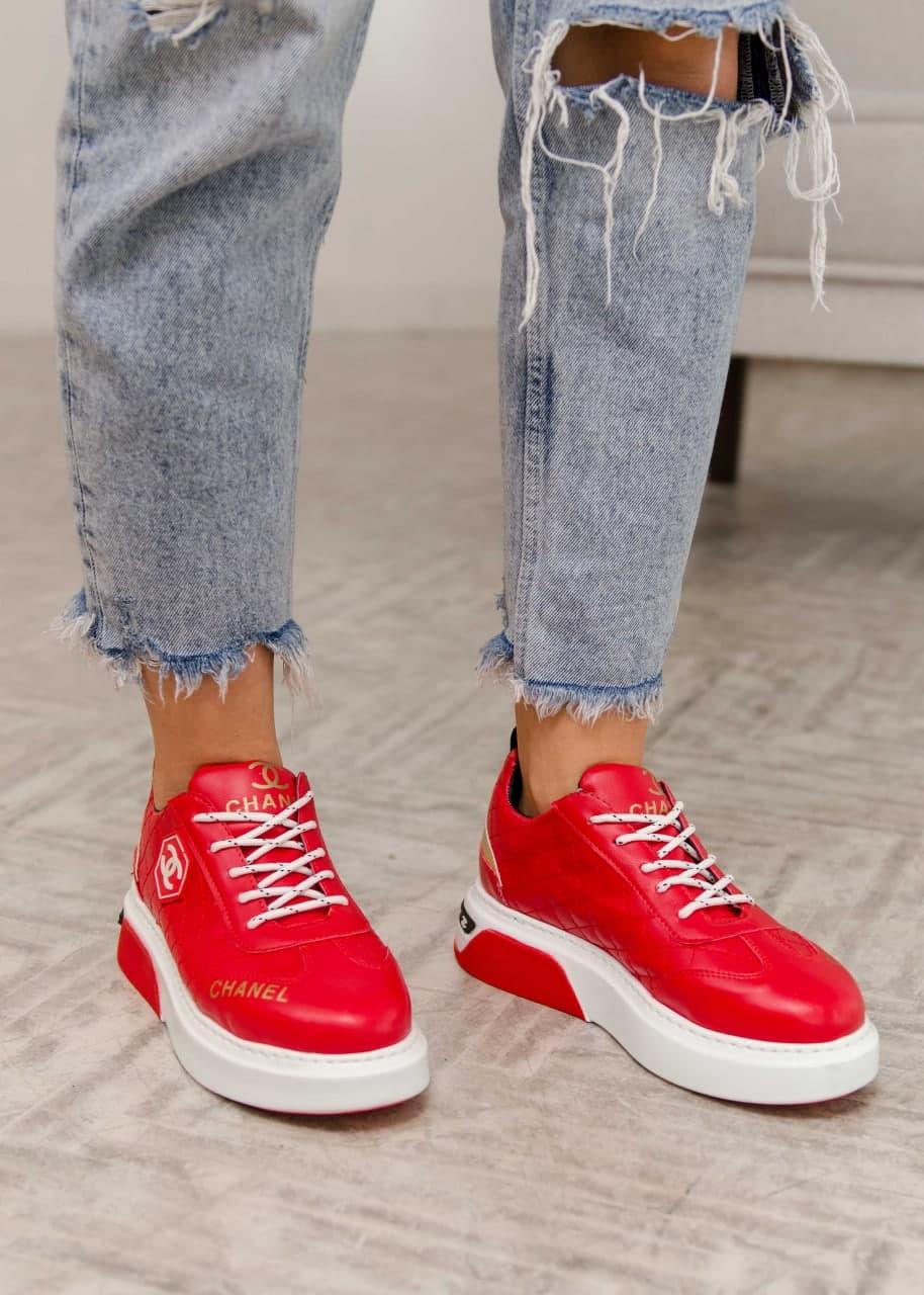Chanel Sneakers Leather Red White