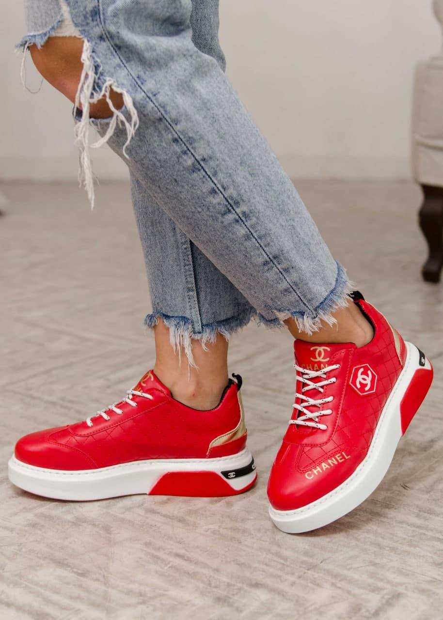Chanel Sneakers Leather Red White