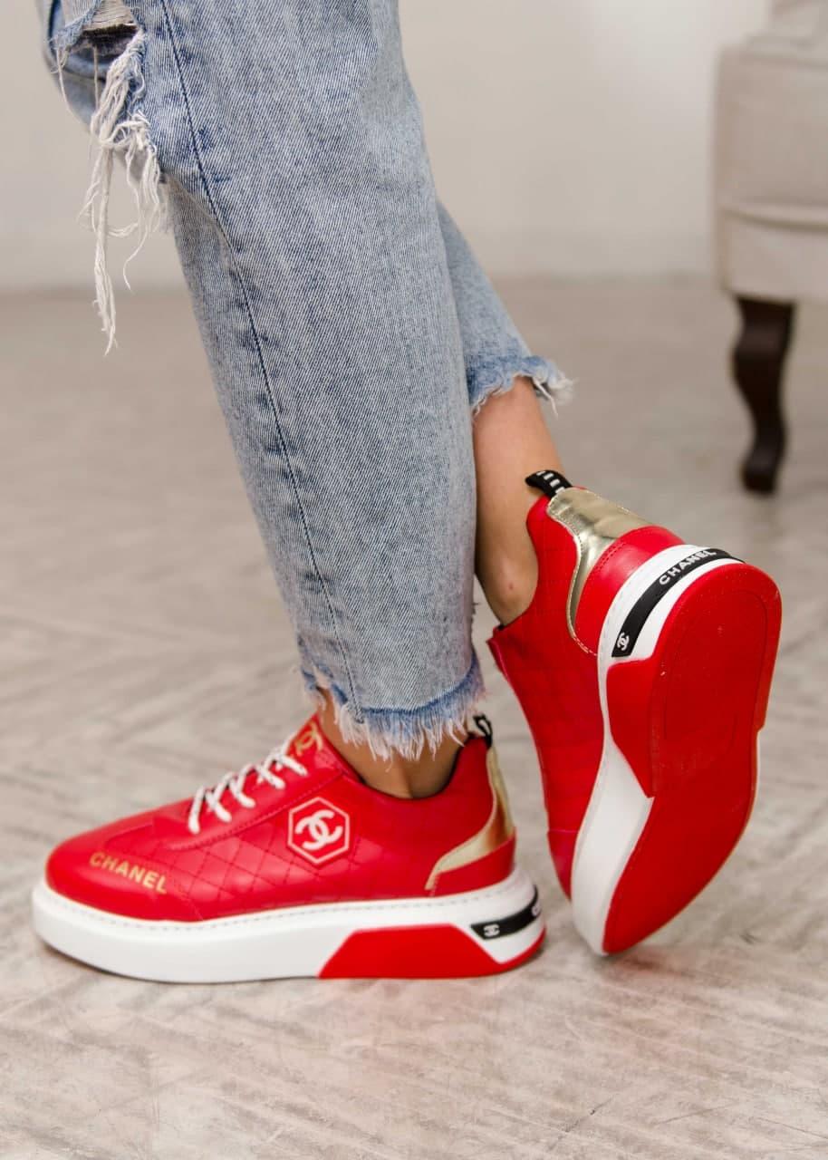 Chanel Sneakers Leather Red White