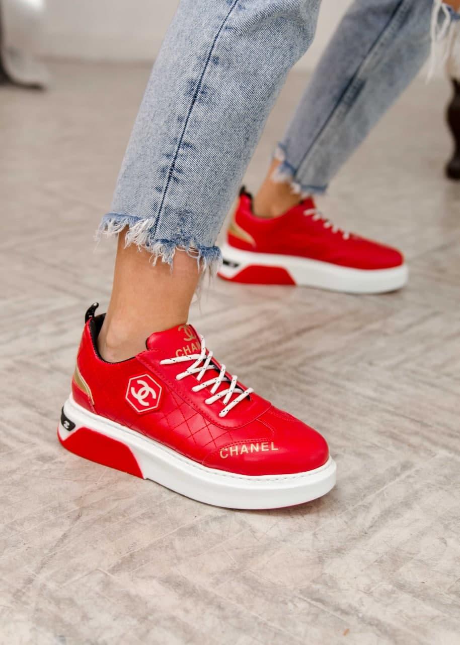 Chanel Sneakers Leather Red White