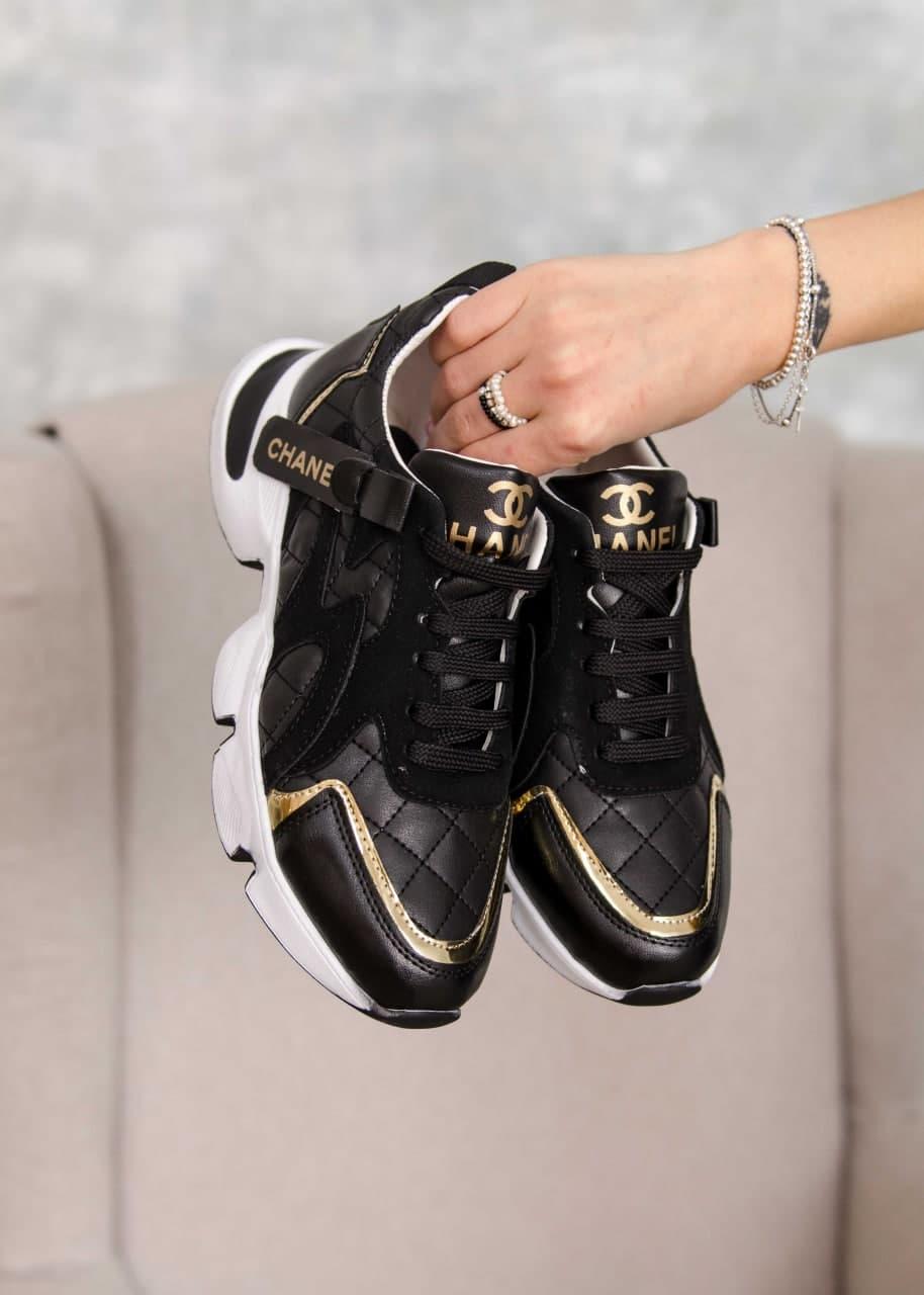 Chanel Sneakers Black White Gold