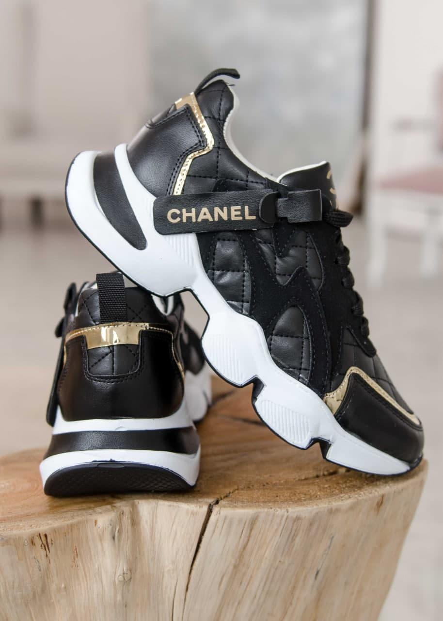 Chanel Sneakers Black White Gold