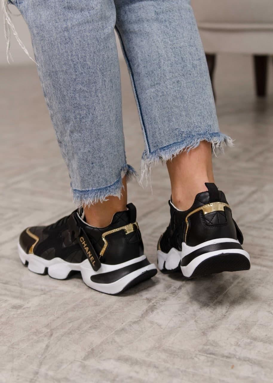 Chanel Sneakers Black White Gold